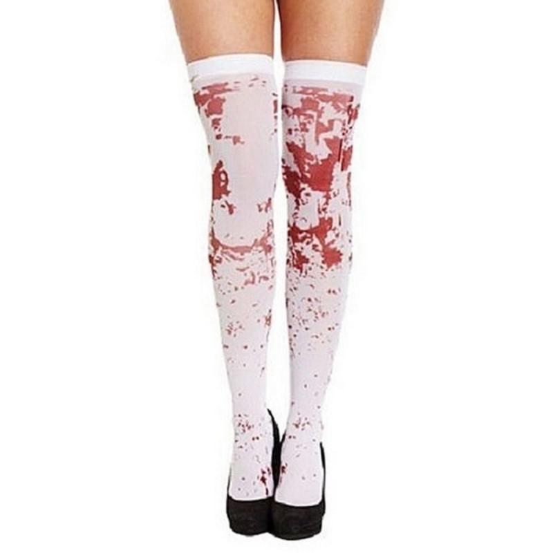 Over The Knee Socks Fake Red Blood Stained Bloody Halloween Costume White Horror