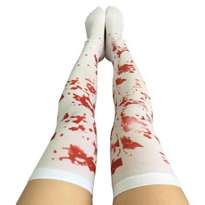 Over The Knee Socks Fake Red Blood Stained Bloody Halloween Costume White Horror