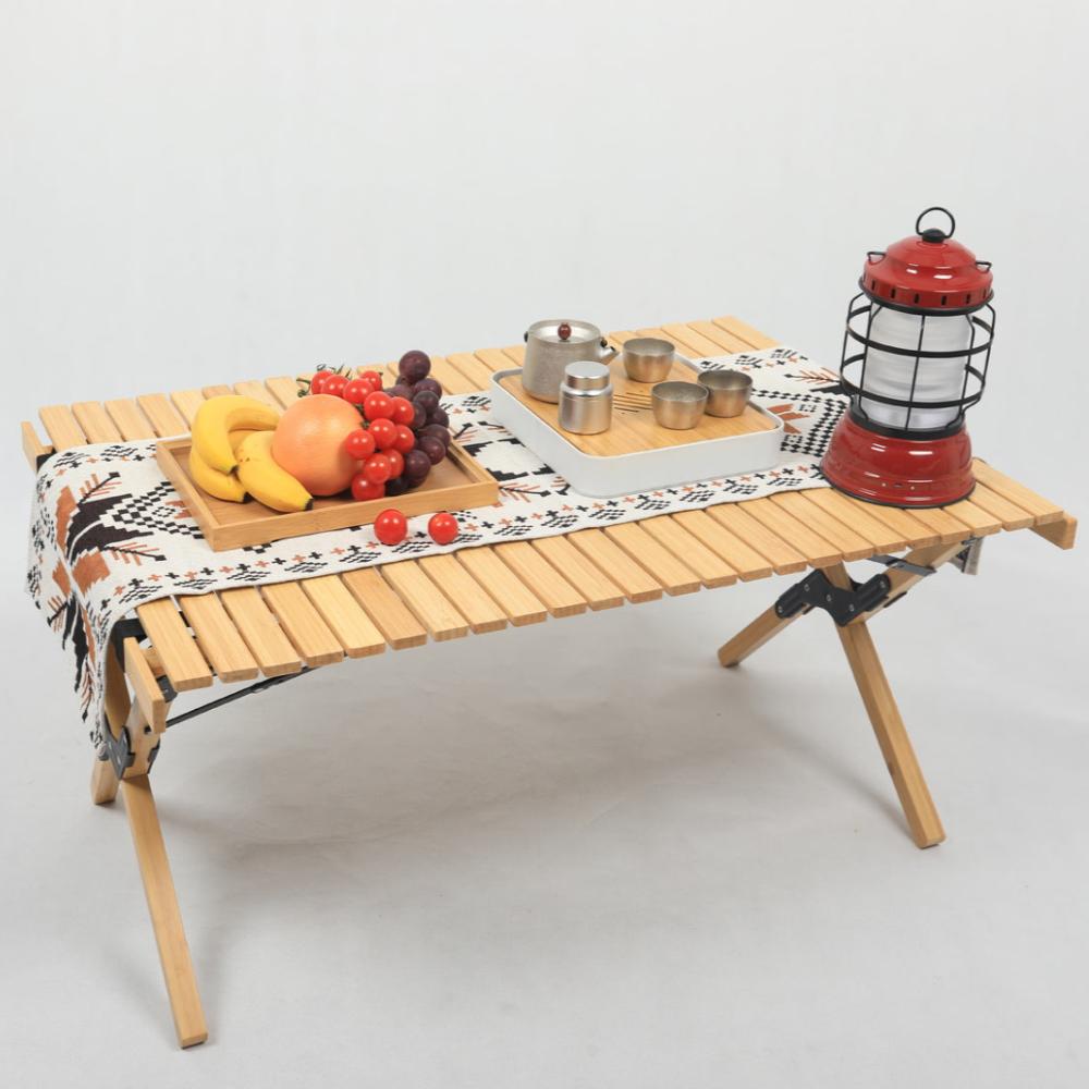 Folding Camping Table Bamboo Roll Up Portable Outdoor Picnic Bbq Desk Beach