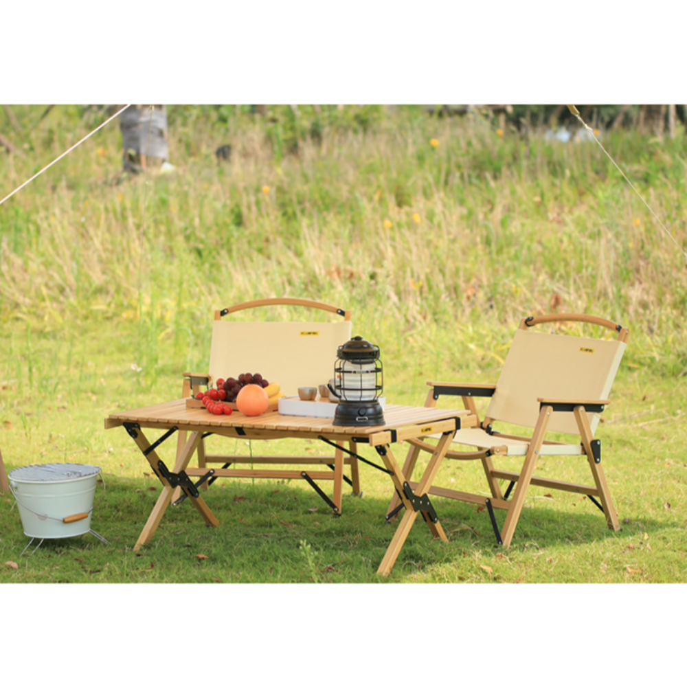 Folding Camping Table Bamboo Roll Up Portable Outdoor Picnic Bbq Desk Beach