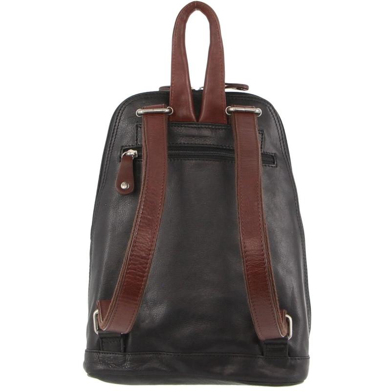 Milleni Womens Bag Italian Leather Soft Nappa Backpack Travel Black/Chestnut