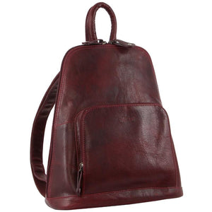 Milleni Womens Twin Zip Backpack Nappa Italian Leather Bag Travel Cherry