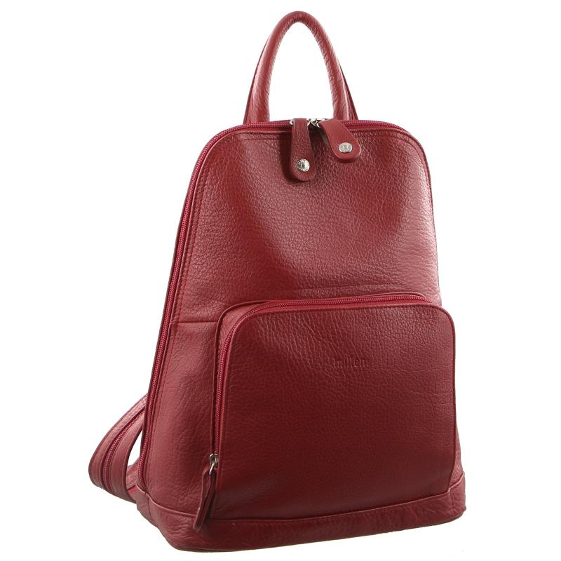 Milleni Womens Twin Zip Backpack Nappa Italian Leather Bag Travel Red