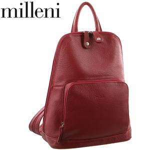 Milleni Womens Twin Zip Backpack Nappa Italian Leather Bag Travel Red