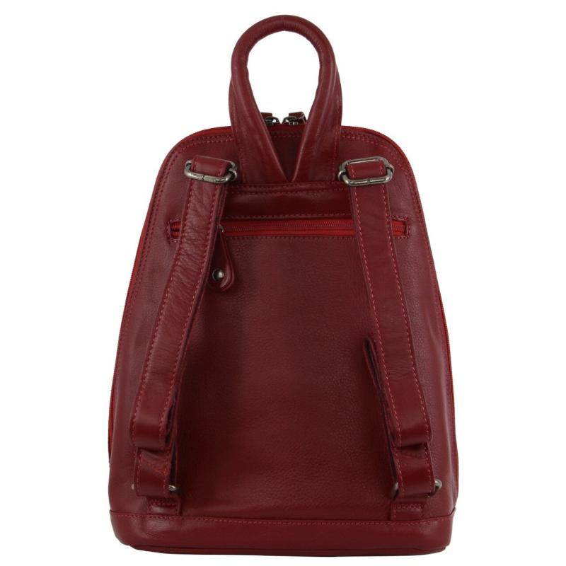 Milleni Womens Twin Zip Backpack Nappa Italian Leather Bag Travel Red