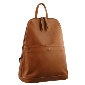 Milleni Ladies Genuine Italian Leather Backpack Bag Twin Zip Cognac