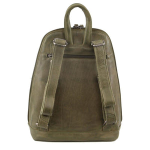 Milleni Ladies Genuine Italian Leather Backpack Bag Twin Zip Olive