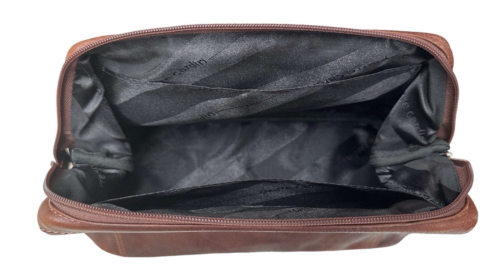 Pierre Cardin Mens Rustic Leather Toiletry Case Bag Travel Cognac