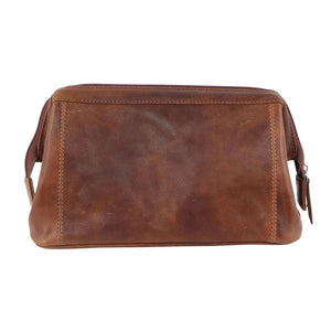 Pierre Cardin Mens Rustic Leather Toiletry Case Bag Travel Cognac