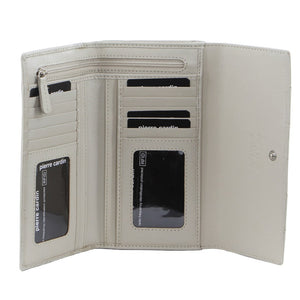 Pierre Cardin Womens Leather Tri Fold Wallet Rfid In Bone