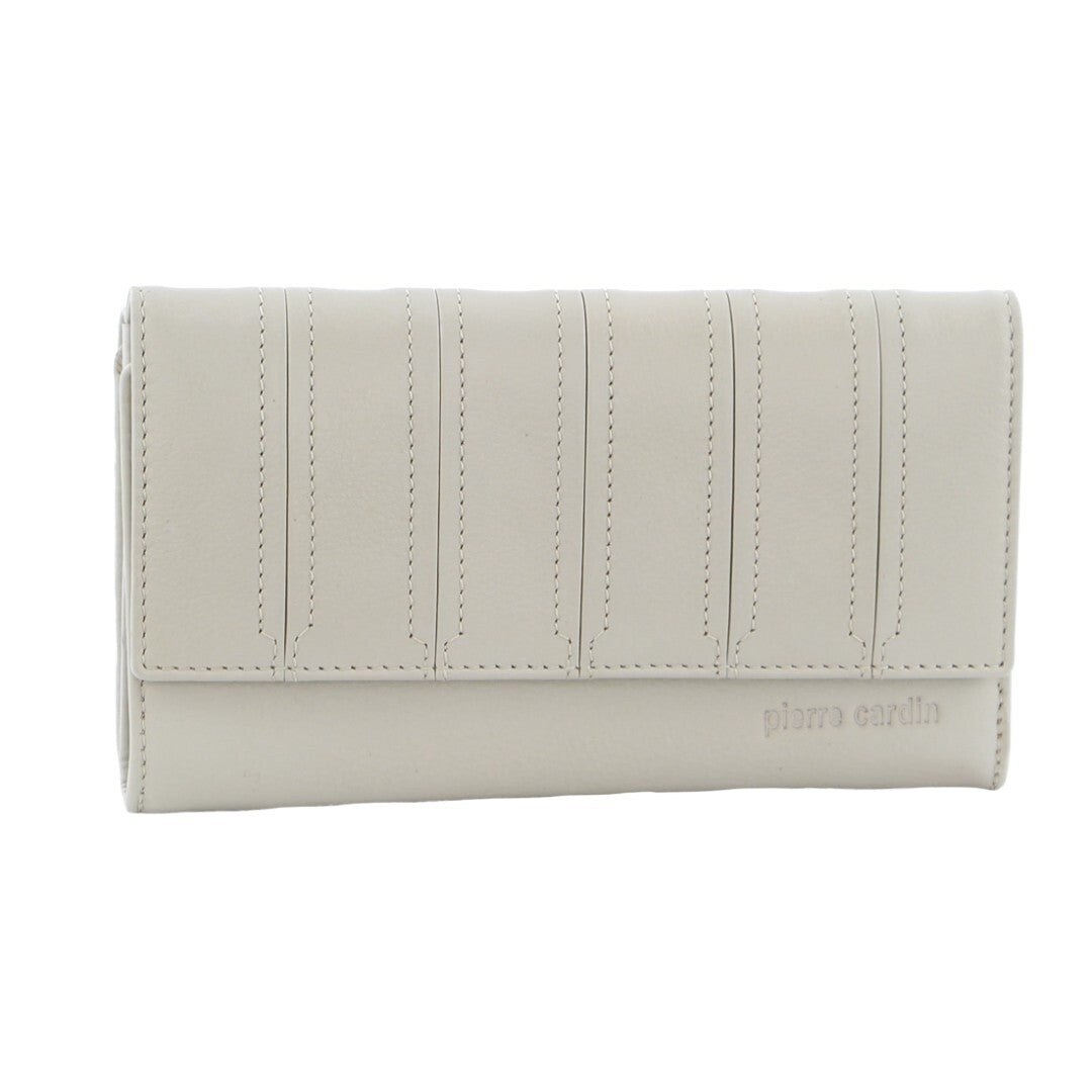 Pierre Cardin Womens Leather Tri Fold Wallet Rfid In Bone