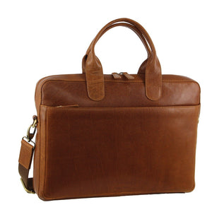 Pierre Cardin Mens Italian Leather Computer Laptop Bag Travel Tan