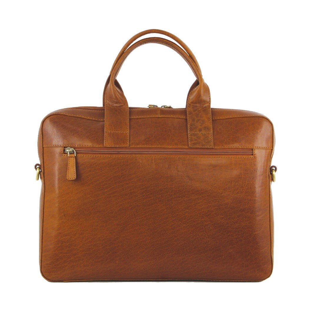 Pierre Cardin Mens Italian Leather Computer Laptop Bag Travel Tan