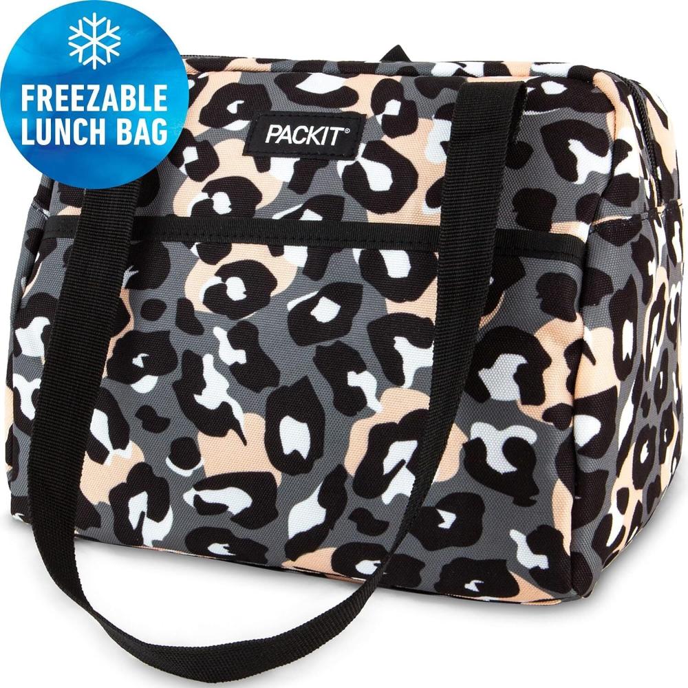 Packit Freezable Ice Lunch Bag Tote Food Storage Camping Travel Tiger Wild Leopard