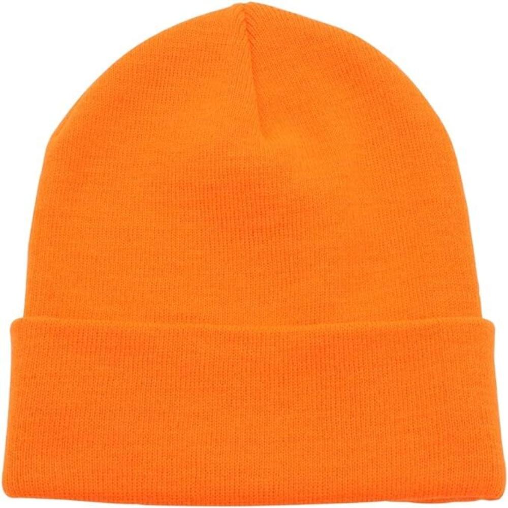 Plain Beanie Unisex Mens Womens Winter Warm Hat Ski Cap Knit One Size Fluro Orange