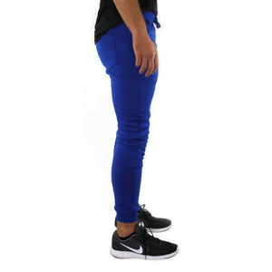 Mens Skinny Track Pants Joggers Trousers Gym Casual Sweat Cuffed Slim Trackies Fleece Royal Blue