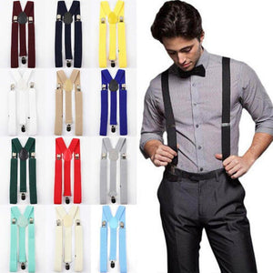 Mens Suspenders Braces Adjustable Strong Clip On Elastic Formal Wedding Slim Blue