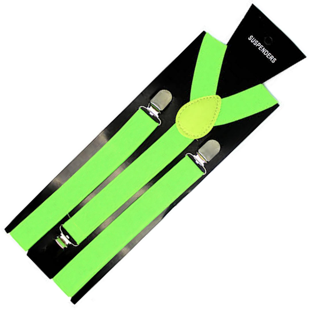 Mens Suspenders Braces Adjustable Strong Clip On Elastic Formal Wedding Slim Fluro Green