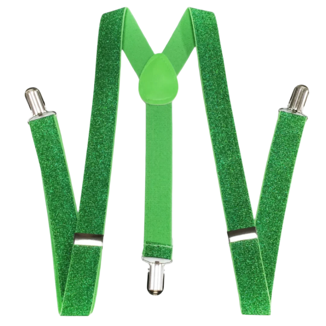 Mens Suspenders Braces Adjustable Strong Clip On Elastic Formal Wedding Slim Green (Glitter)