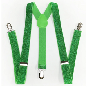 Mens Suspenders Braces Adjustable Strong Clip On Elastic Formal Wedding Slim Green (Glitter)