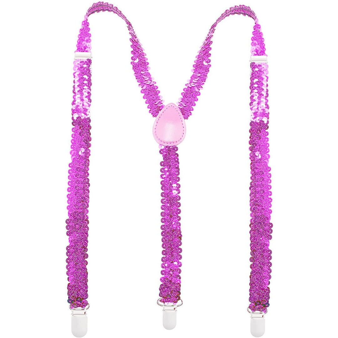 Mens Suspenders Braces Adjustable Strong Clip On Elastic Formal Wedding Slim Light Pink (Sequin)