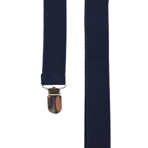 Mens Suspenders Braces Adjustable Strong Clip On Elastic Formal Wedding Slim Navy Blue