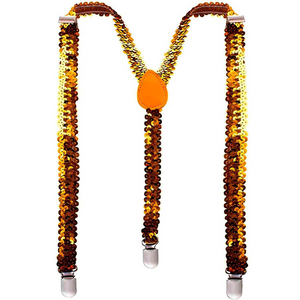 Mens Suspenders Braces Adjustable Strong Clip On Elastic Formal Wedding Slim Orange (Sequin)