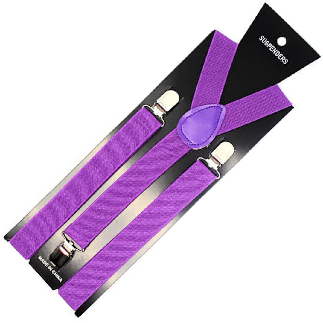 Mens Suspenders Braces Adjustable Strong Clip On Elastic Formal Wedding Slim Purple