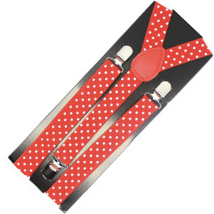 Mens Suspenders Braces Adjustable Strong Clip On Elastic Formal Wedding Slim Red With White Polka Dot