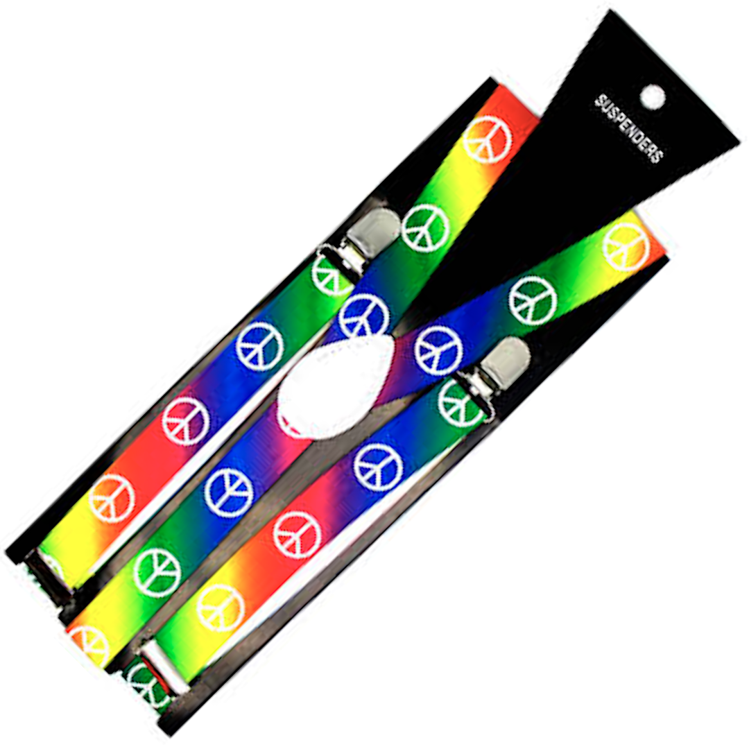 Mens Suspenders Braces Adjustable Strong Clip On Elastic Formal Wedding Slim Rainbow With Peace Symbol