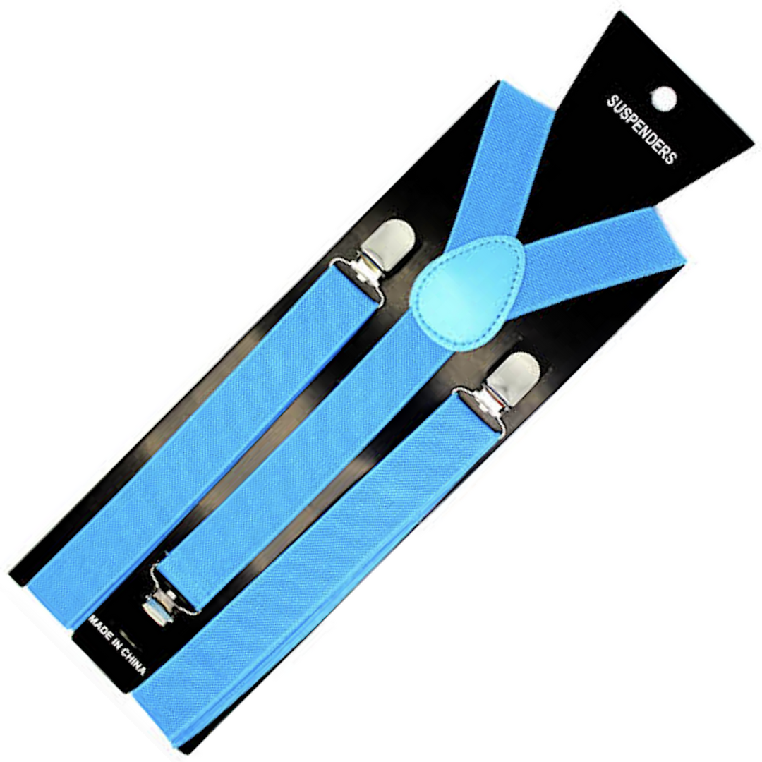 Mens Suspenders Braces Adjustable Strong Clip On Elastic Formal Wedding Slim Sky Blue