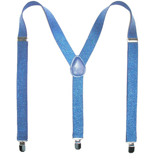 Mens Suspenders Braces Adjustable Strong Clip On Elastic Formal Wedding Slim Sky Blue (Glitter)