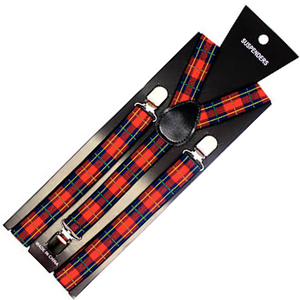 Mens Suspenders Braces Adjustable Strong Clip On Elastic Formal Wedding Slim Tartan 1