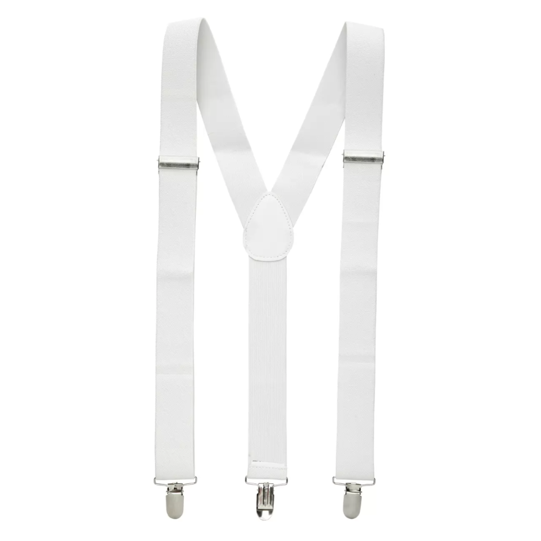 Mens Suspenders Braces Adjustable Strong Clip On Elastic Formal Wedding Slim White