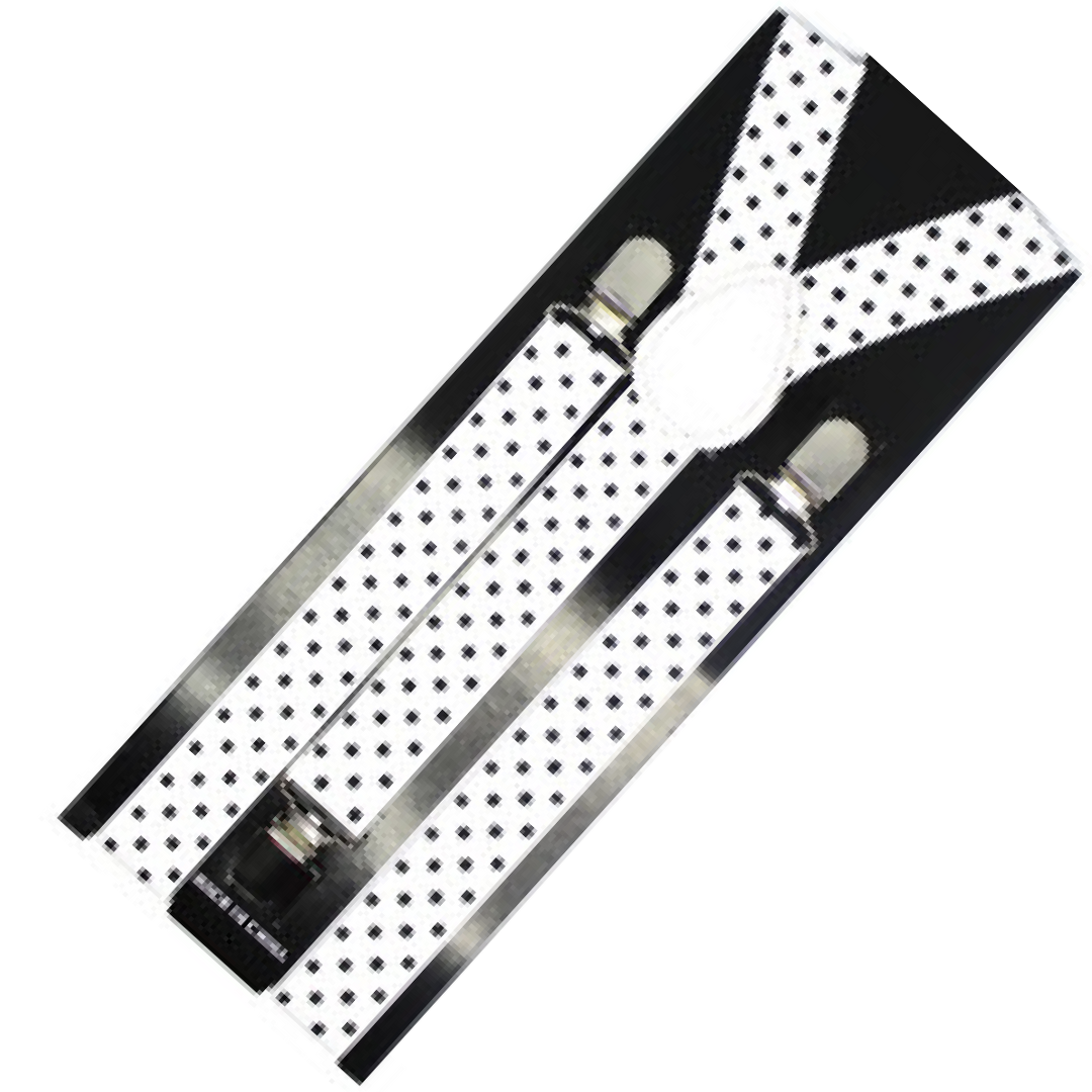 Mens Suspenders Braces Adjustable Strong Clip On Elastic Formal Wedding Slim White With Black Polka Dot