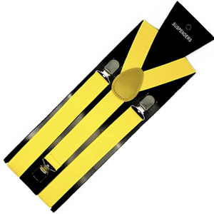 Mens Suspenders Braces Adjustable Strong Clip On Elastic Formal Wedding Slim Yellow