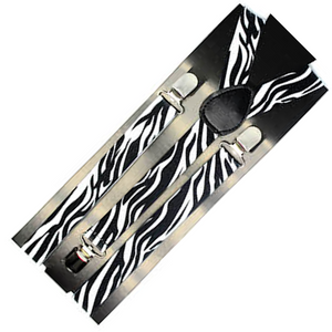 Mens Suspenders Braces Adjustable Strong Clip On Elastic Formal Wedding Slim Zebra