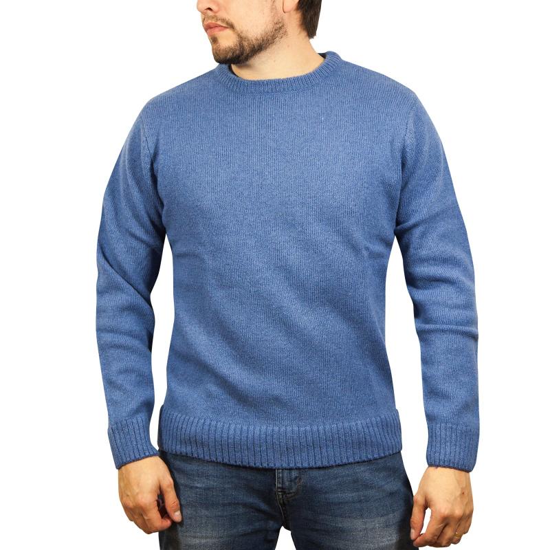 100% Shetland Wool Crew Round Neck Knit Jumper Pullover Mens Sweater Knitted Sky (40) 5Xl