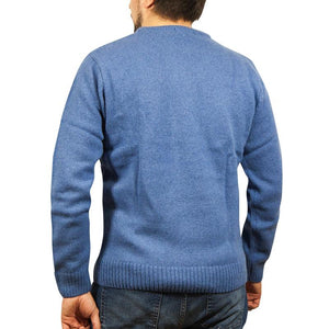 100% Shetland Wool Crew Round Neck Knit Jumper Pullover Mens Sweater Knitted Sky (40) 5Xl