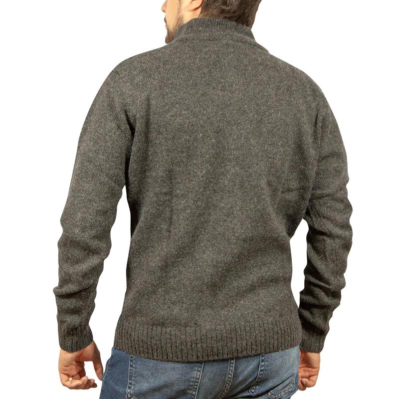 100% Shetland Wool Half Zip Up Knit Jumper Pullover Mens Sweater Knitted Charcoal (29)