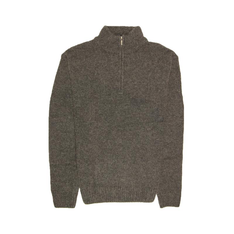 100% Shetland Wool Half Zip Up Knit Jumper Pullover Mens Sweater Knitted Charcoal (29)