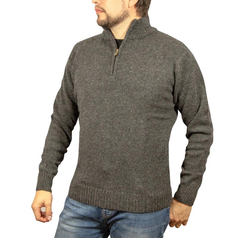 100% Shetland Wool Half Zip Up Knit Jumper Pullover Mens Sweater Knitted Charcoal (29)