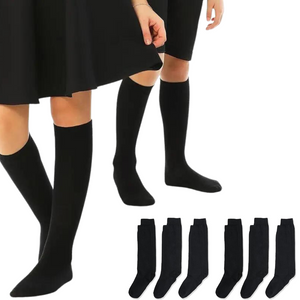 Tag 4 School 6X Pairs Uniform Knee High Socks Cotton Rich Girls Boys Kids Bulk Black 9 12 (5 8 Years Old)