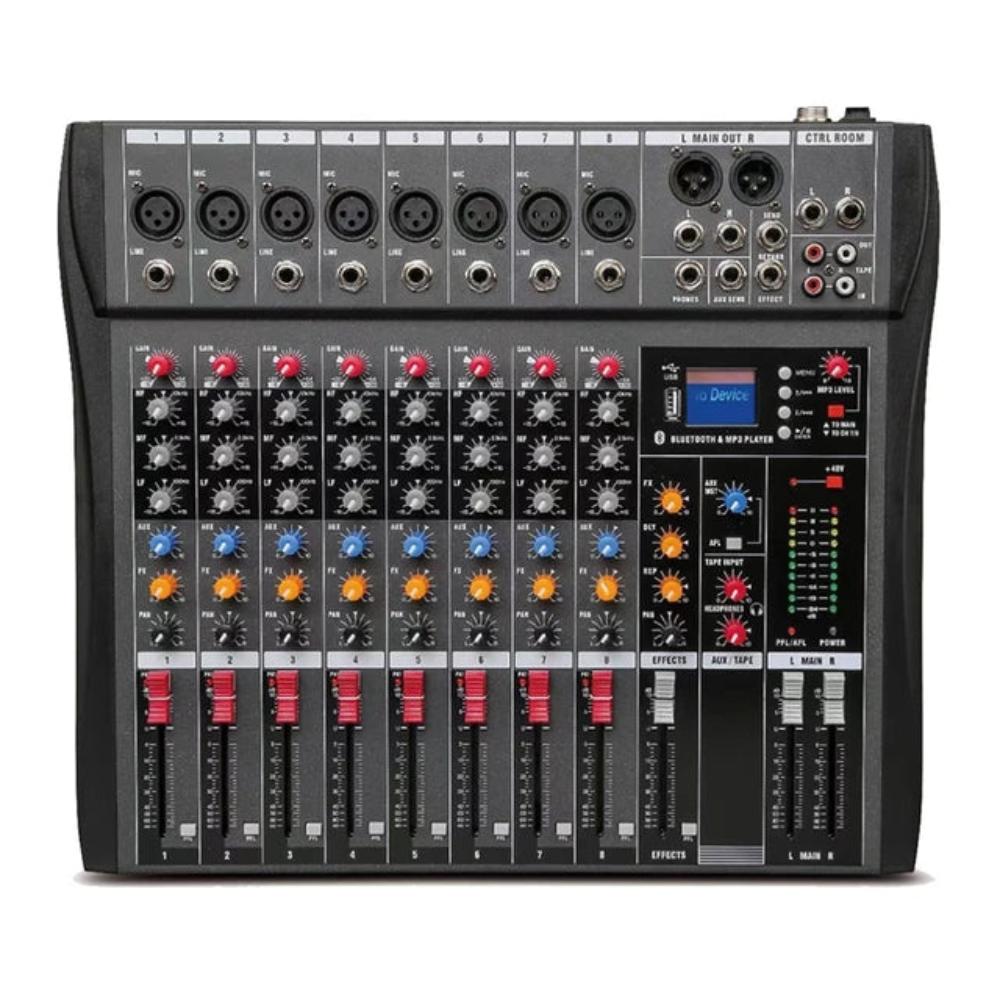 Hridz Ct 80S Professional Audio Mixer Channels Bluetooth Usb With Effects 48V Phantom Power And Built In Sound Card Mixi