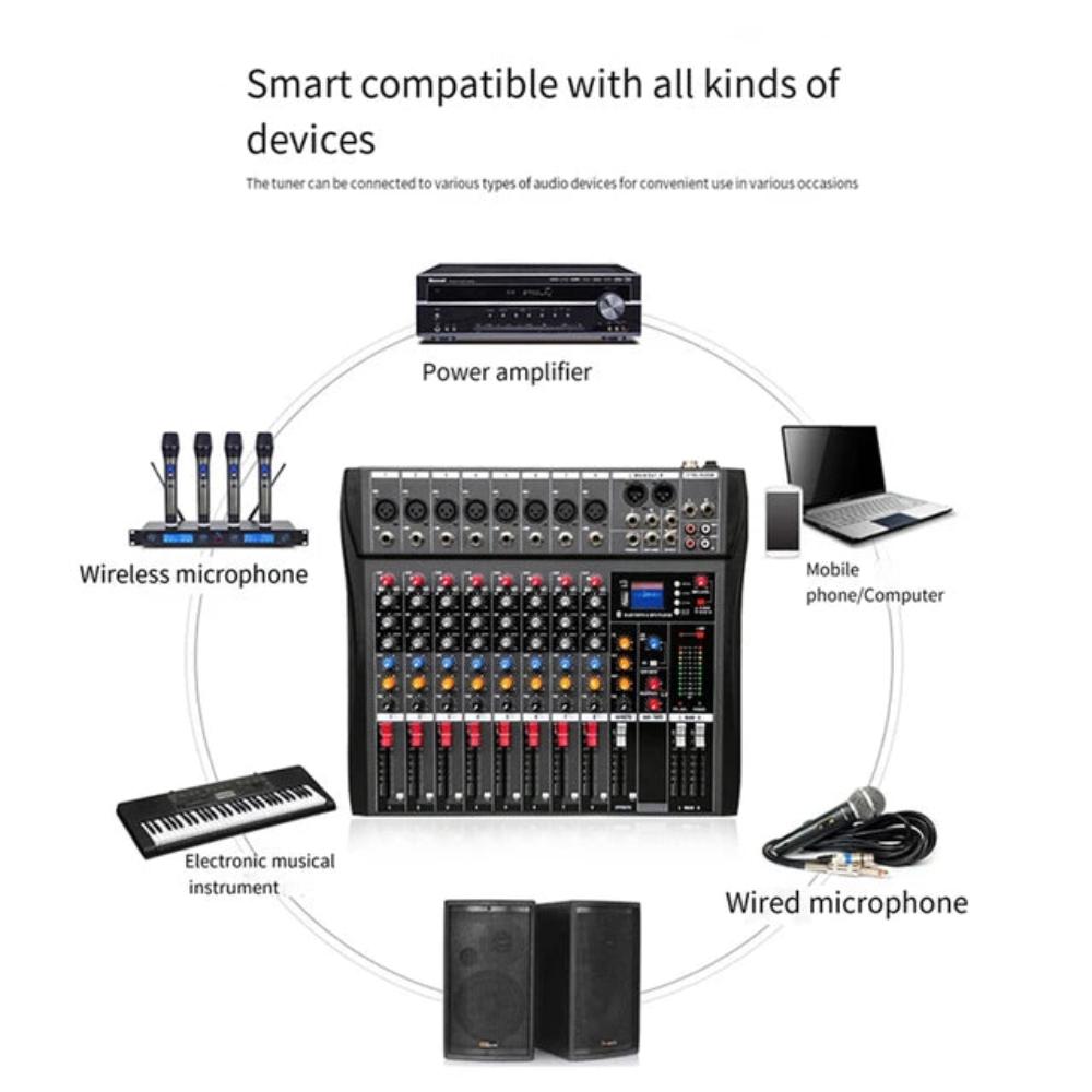 Hridz Ct 80S Professional Audio Mixer Channels Bluetooth Usb With Effects 48V Phantom Power And Built In Sound Card Mixi