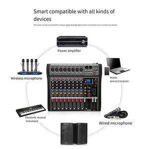 Hridz Ct 80S Professional Audio Mixer Channels Bluetooth Usb With Effects 48V Phantom Power And Built In Sound Card Mixi