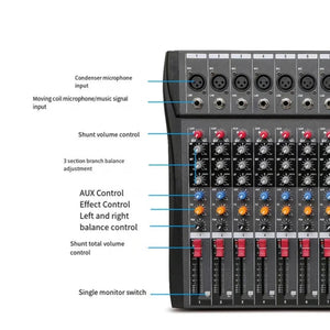 Hridz Ct 80S Professional Audio Mixer Channels Bluetooth Usb With Effects 48V Phantom Power And Built In Sound Card Mixi