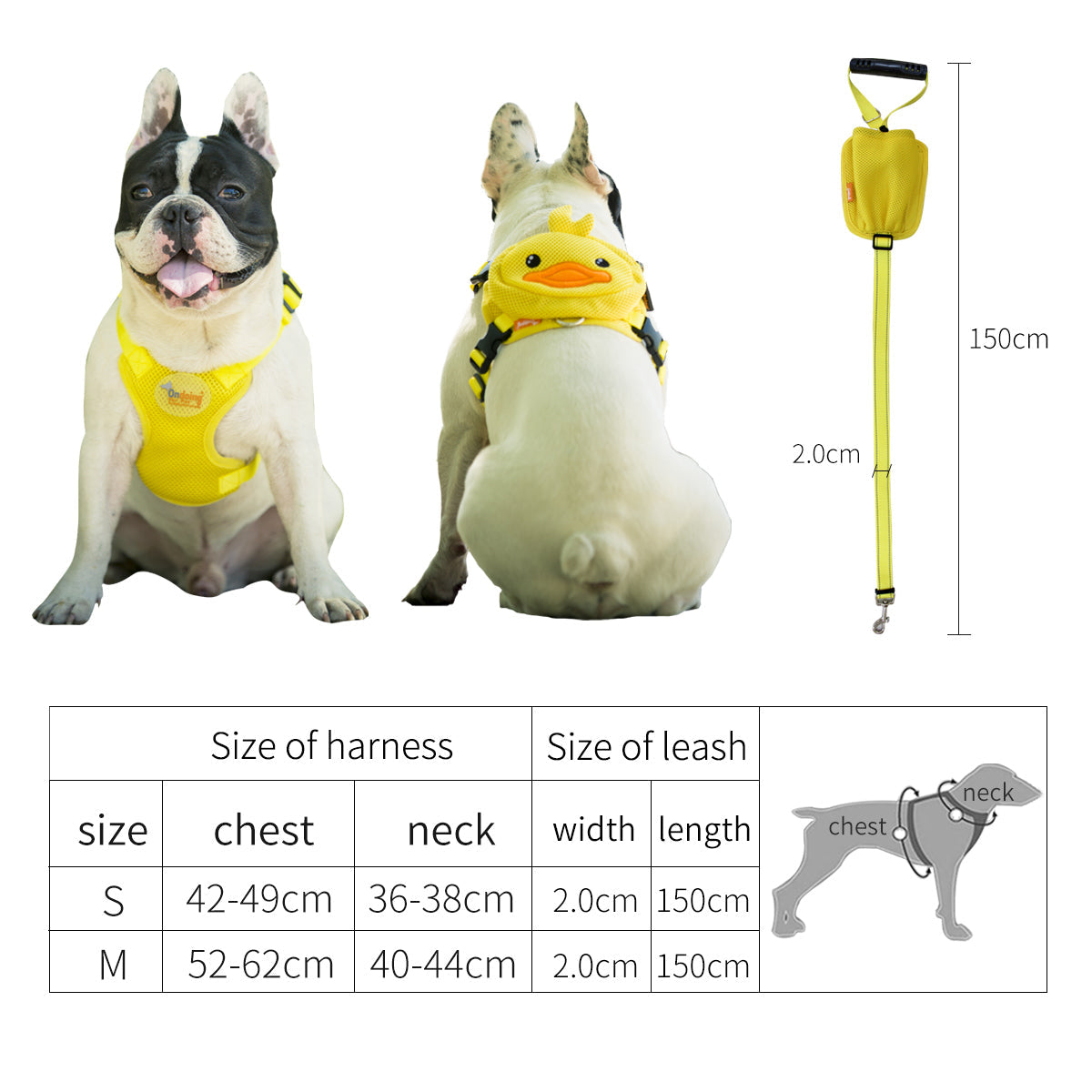 Ondoing Pet Saddle Bag Dog Harness Backpack Hiking Traveling Outdoor Bags Cute Costume (Yellow Duck With Leash Set)M