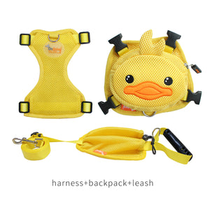 Ondoing Pet Saddle Bag Dog Harness Backpack Hiking Traveling Outdoor Bags Cute Costume (Yellow Duck With Leash Set)M