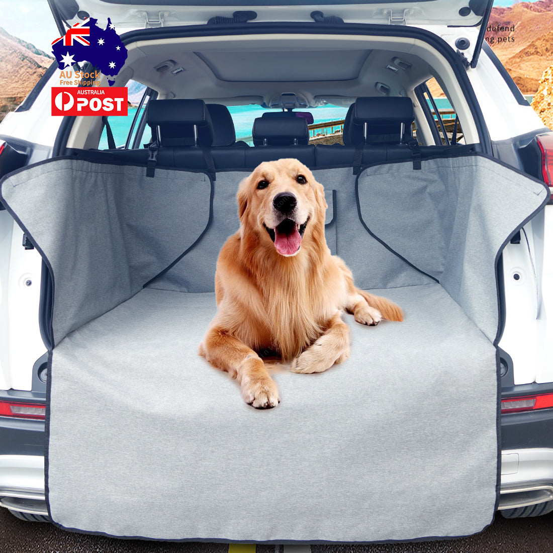 Ondoing Grey Dog Car Boot Cover Suv Liner Trunk Rear Cargo Hammock Waterproof Protector